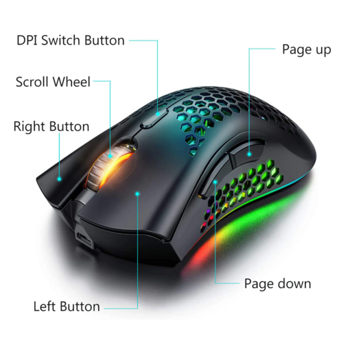 Wireless RGB Gaming Mouse – Honeycomb, Rechargeable, 3200 DPI