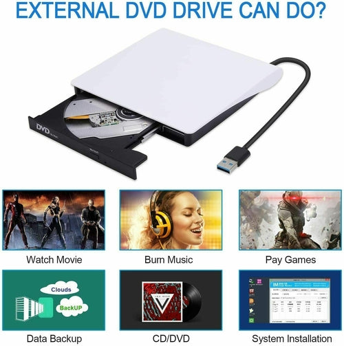 Slim External CD DVD Drive USB 3.0 Disc Player Burner Writer