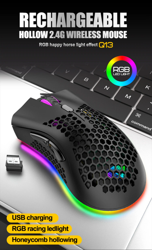 Wireless RGB Gaming Mouse – Honeycomb, Rechargeable, 3200 DPI