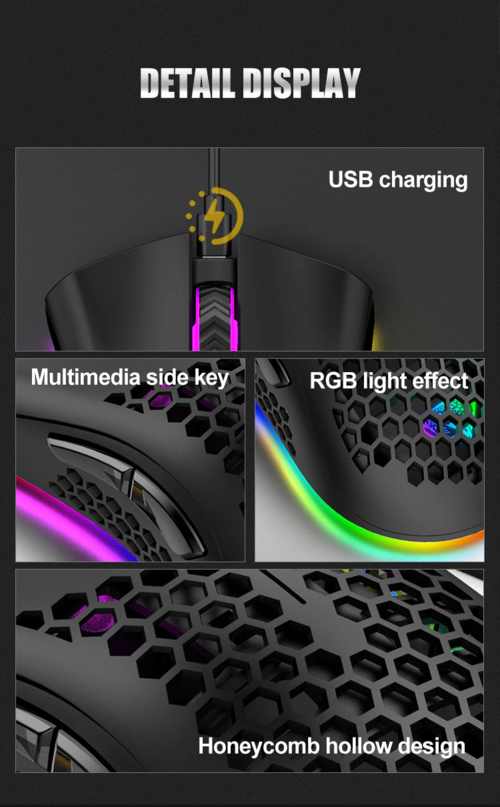 Wireless RGB Gaming Mouse – Honeycomb, Rechargeable, 3200 DPI