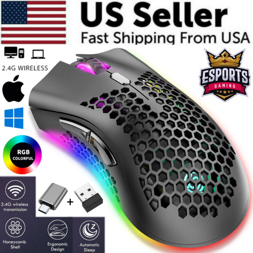 Wireless RGB Gaming Mouse – Honeycomb, Rechargeable, 3200 DPI