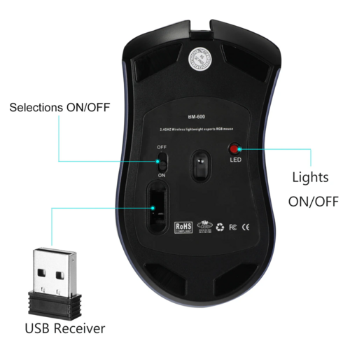 Wireless RGB Gaming Mouse – Honeycomb, Rechargeable, 3200 DPI