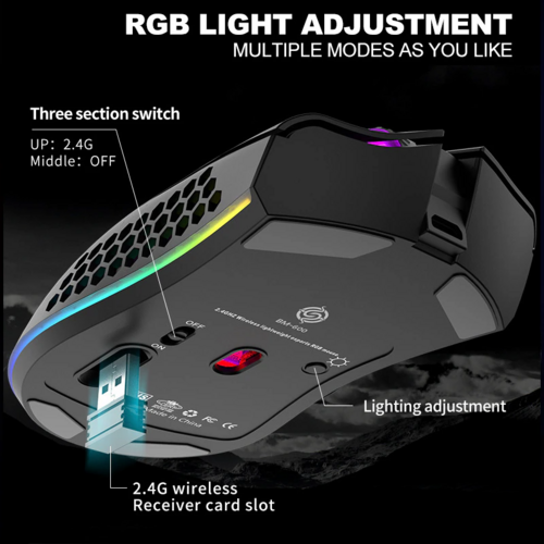 Wireless RGB Gaming Mouse – Honeycomb, Rechargeable, 3200 DPI