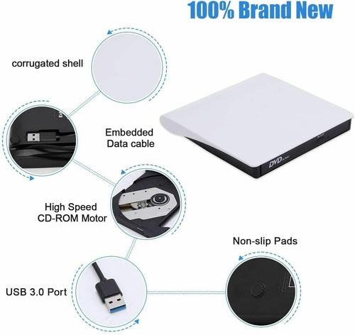 Slim External CD DVD Drive USB 3.0 Disc Player Burner Writer