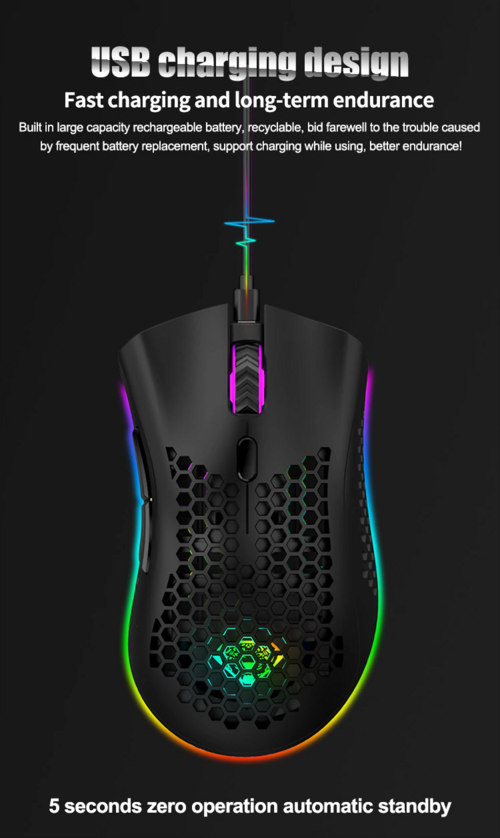 Wireless RGB Gaming Mouse – Honeycomb, Rechargeable, 3200 DPI