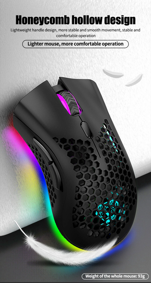 Wireless RGB Gaming Mouse – Honeycomb, Rechargeable, 3200 DPI