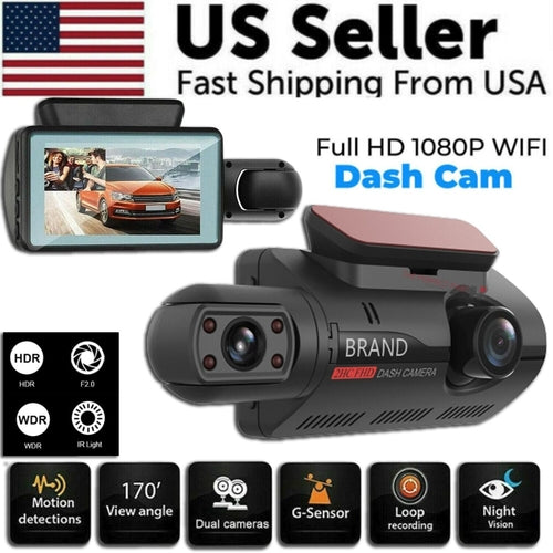 Dash Cam Front and Rear – Full HD Car Video Recorder with Night Vision & Loop Recording