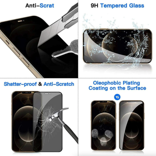 iPhone Privacy Screen Protector 3-Pack – Tempered Glass for iPhone 15, 14, 13, 12, 11 Pro Max