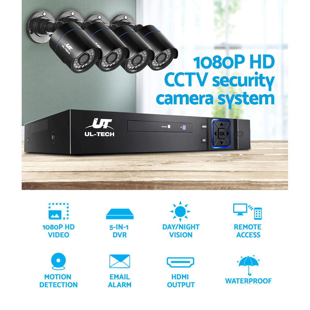 1080P 4-Channel CCTV Security System – 4 Cameras, 1TB HDD, Night Vision